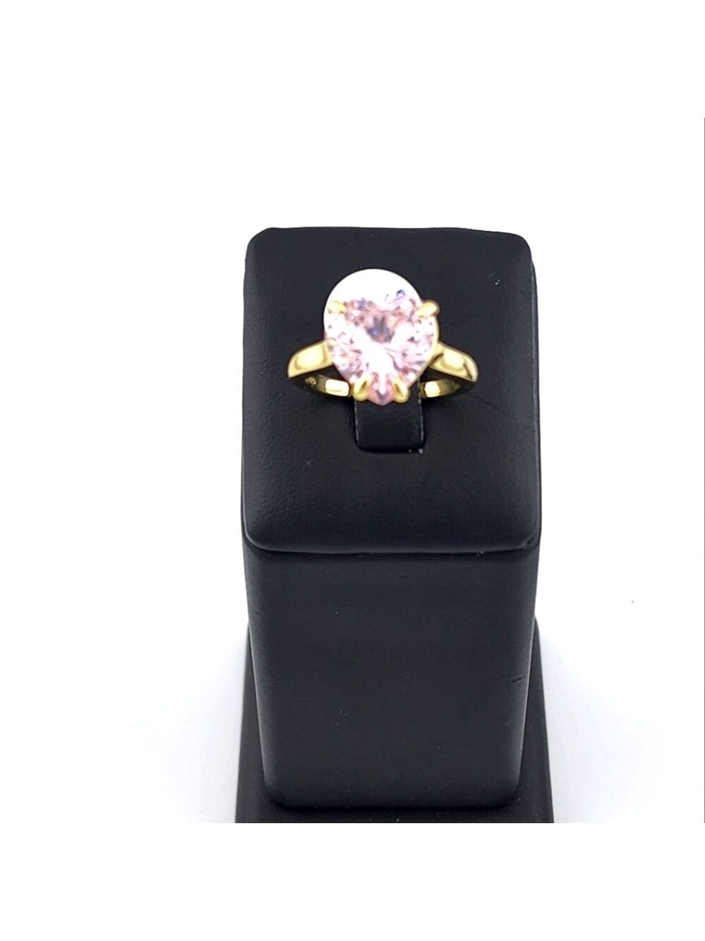 Gold Tone Heart-Shaped Pink Cubic Zirconia Stone Ring Stamped 925